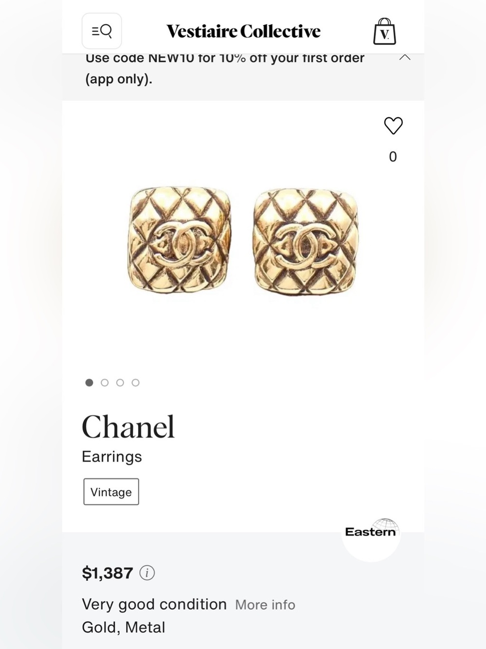 VINTAGE CHANEL 24K GOLD PLATED DIAMOND QUILTED SQUARE CLIP-ON EARRINGS FRANCE - Picture 14 of 14